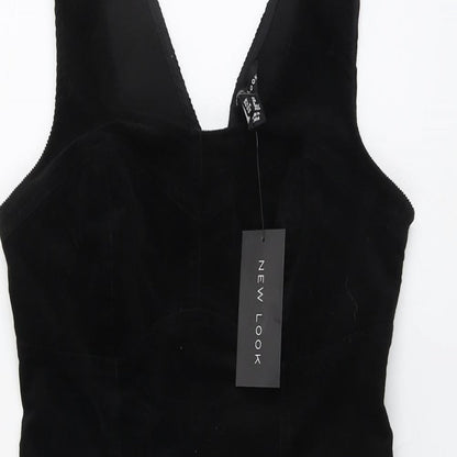 New Look Womens Black Cotton A-Line Size 10 Square Neck Zip