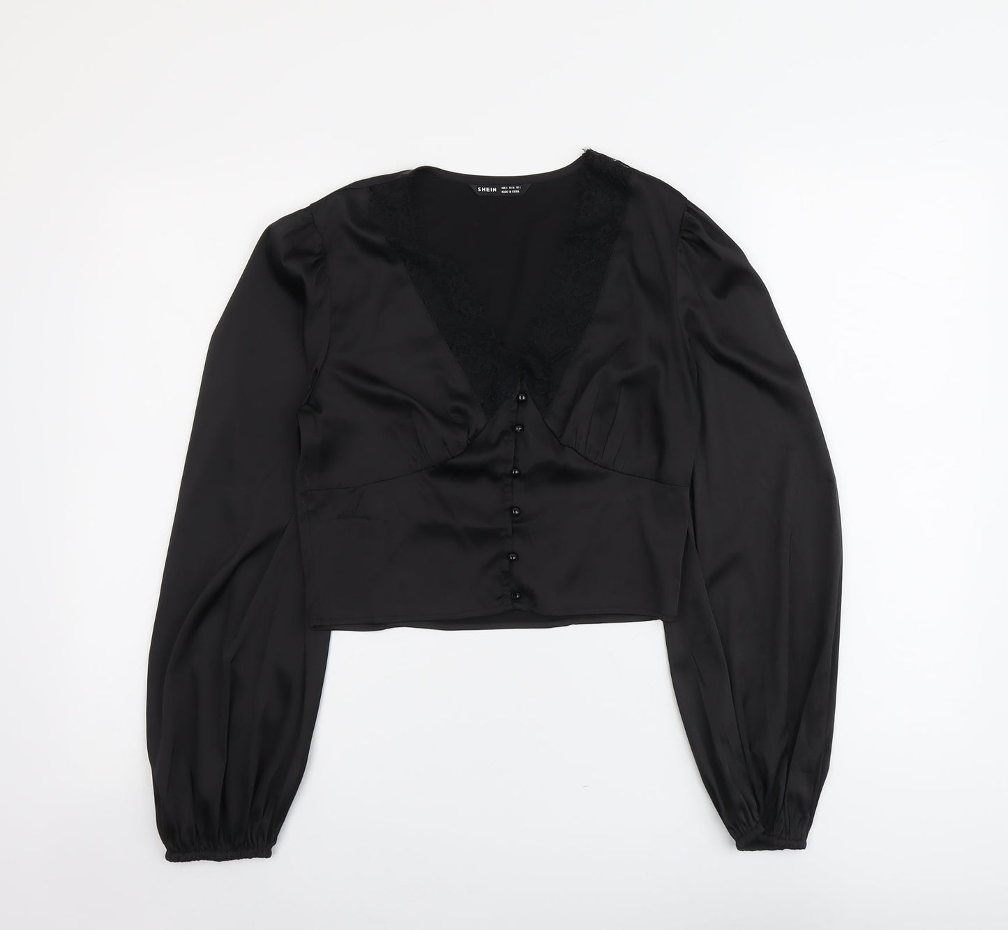 SheIn Womens Black Polyester Basic Blouse Size S V-Neck