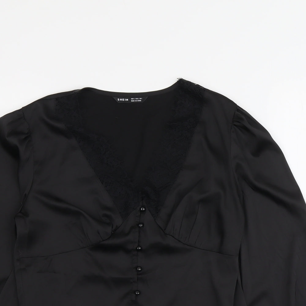 SheIn Womens Black Polyester Basic Blouse Size S V-Neck