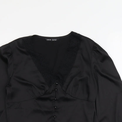 SheIn Womens Black Polyester Basic Blouse Size S V-Neck