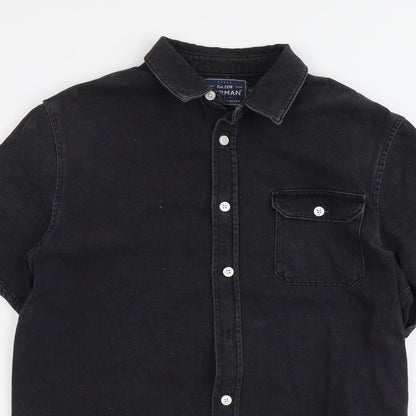 Topman Mens Black Cotton Button-Up Size M Collared Button