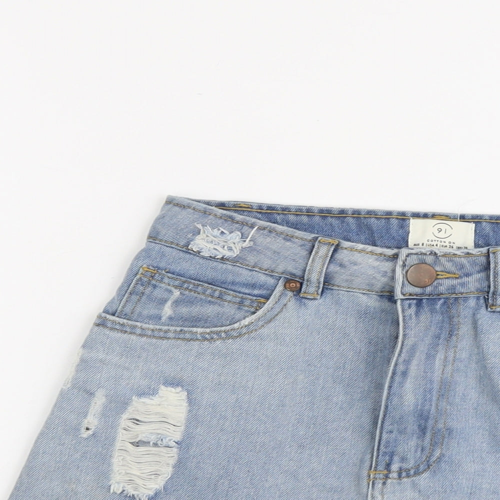 Cotton On Womens Blue Cotton Mini Skirt Size 8 Button