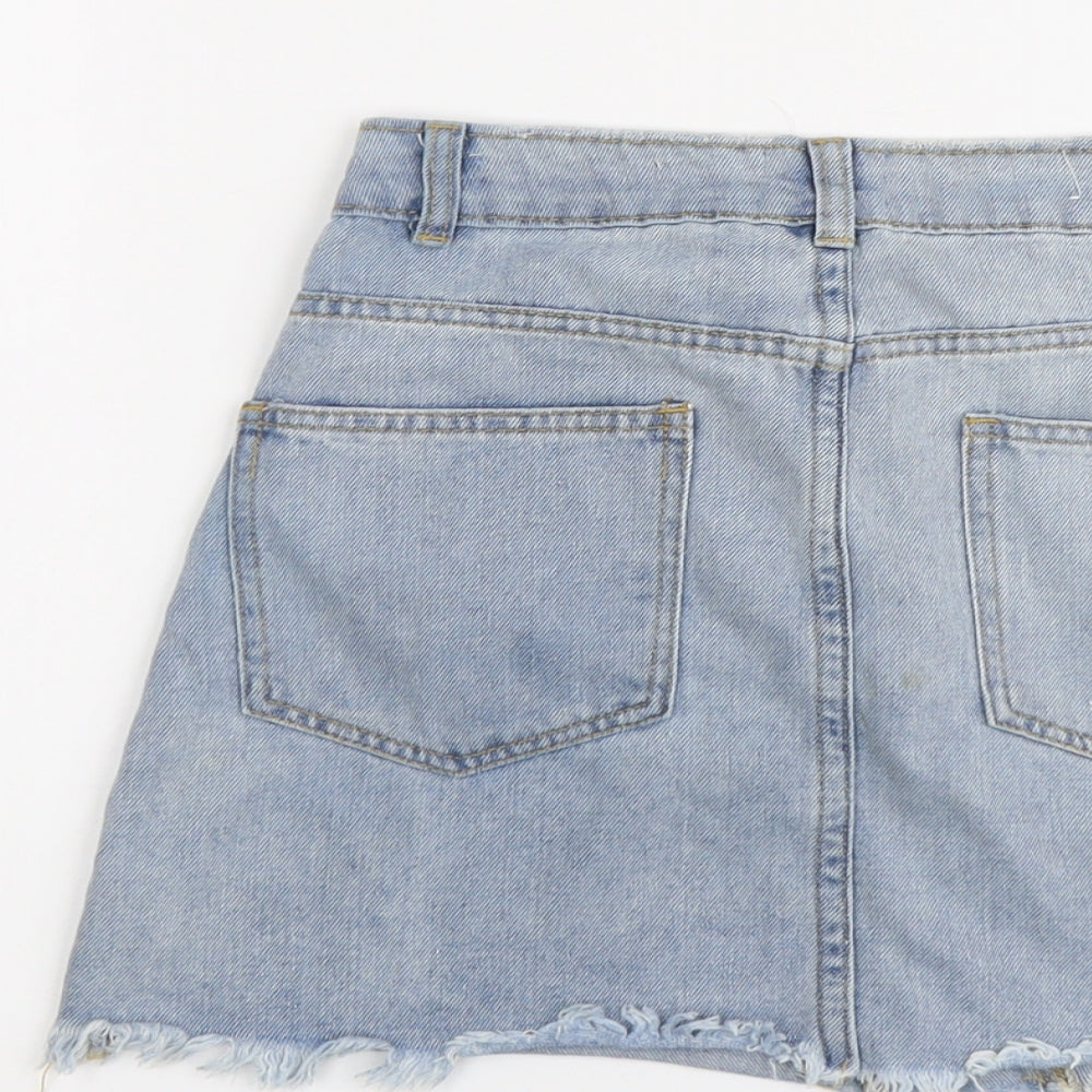 Cotton On Womens Blue Cotton Mini Skirt Size 8 Button