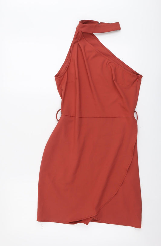 Missguided Womens Red Polyester Bodycon Size 10 Halter Zip