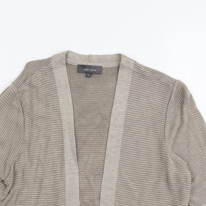 Per Una Womens Beige V-Neck Striped Viscose Cardigan Jumper Size 14