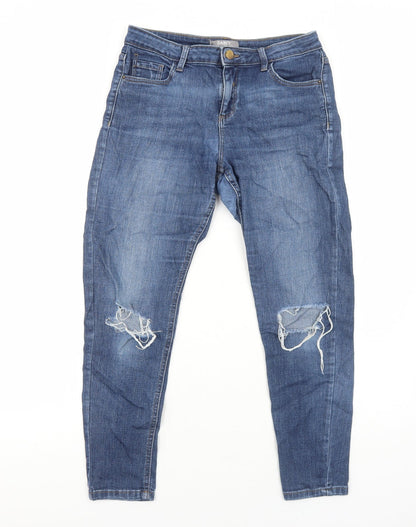 Dorothy Perkins Womens Blue Cotton Skinny Jeans Size 10 Regular Zip - Open Knee