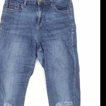 Dorothy Perkins Womens Blue Cotton Skinny Jeans Size 10 Regular Zip - Open Knee