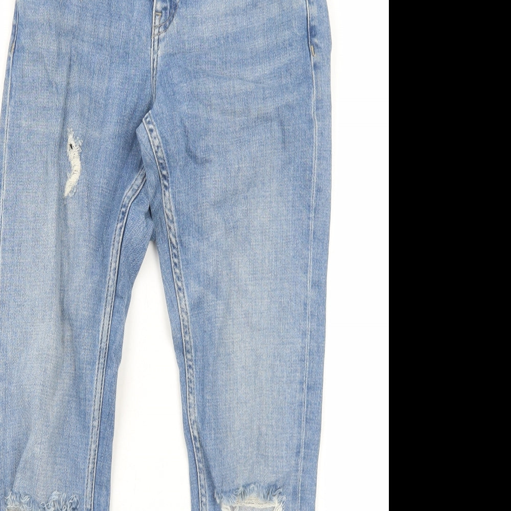 Topshop Womens Blue Cotton Tapered Jeans Size 4 L32 in Regular Zip