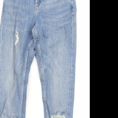 Topshop Womens Blue Cotton Tapered Jeans Size 4 L32 in Regular Zip
