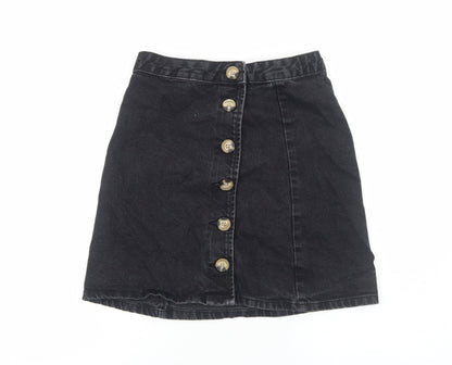 ASOS Womens Black Cotton Straight & Pencil Skirt Size 6 Button