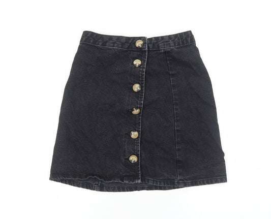 ASOS Womens Black Cotton Straight & Pencil Skirt Size 6 Button