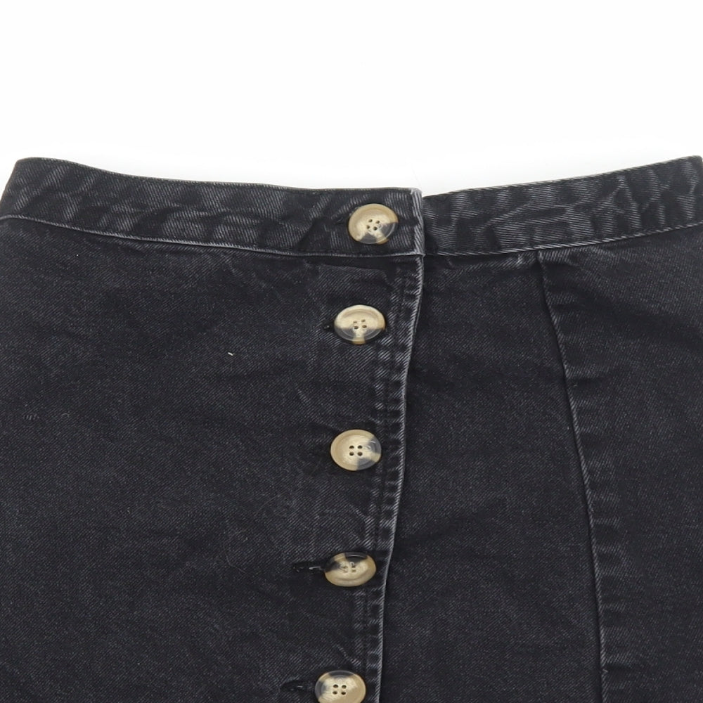 ASOS Womens Black Cotton Straight & Pencil Skirt Size 6 Button