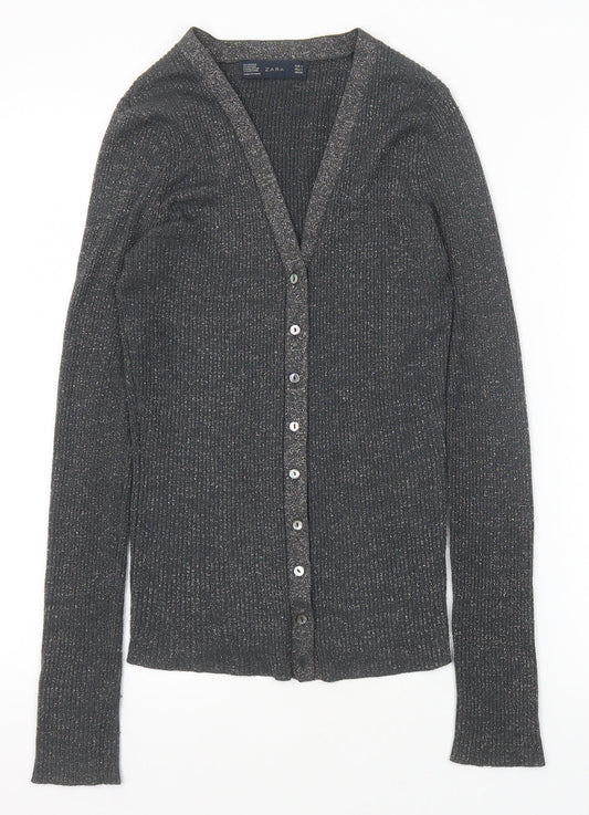 Womens UK Size S Zara Grey Cardigan Jumper