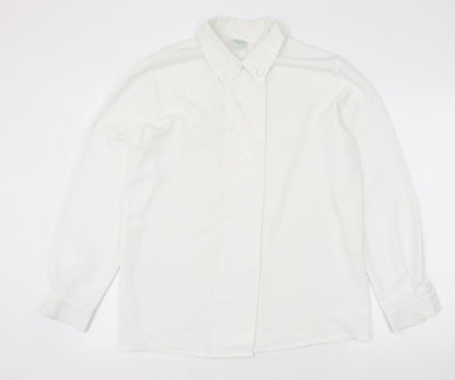 C&A Womens White Polyester Basic Button-Up Size 12 Collared