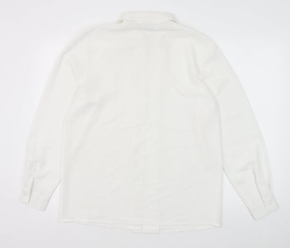 C&A Womens White Polyester Basic Button-Up Size 12 Collared