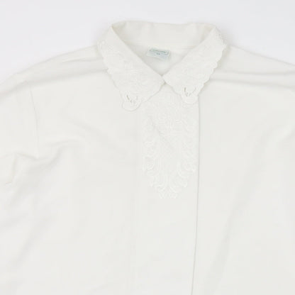 C&A Womens White Polyester Basic Button-Up Size 12 Collared