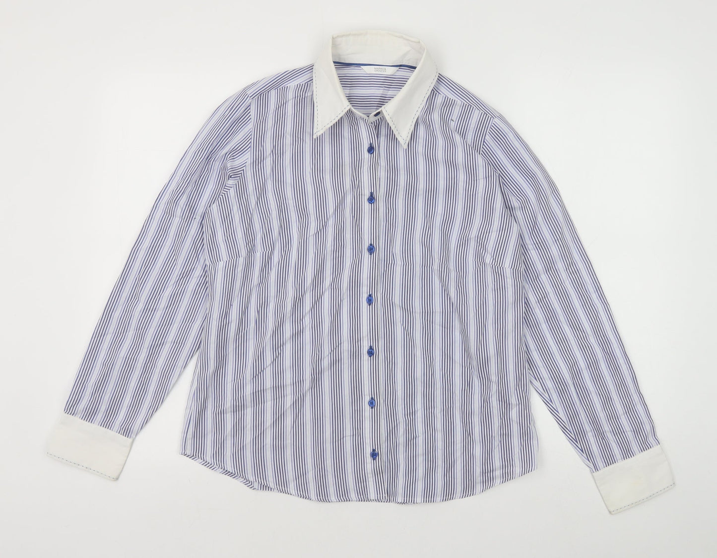 Womens UK Size 12 Marks and Spencer Blue Basic Button-Up