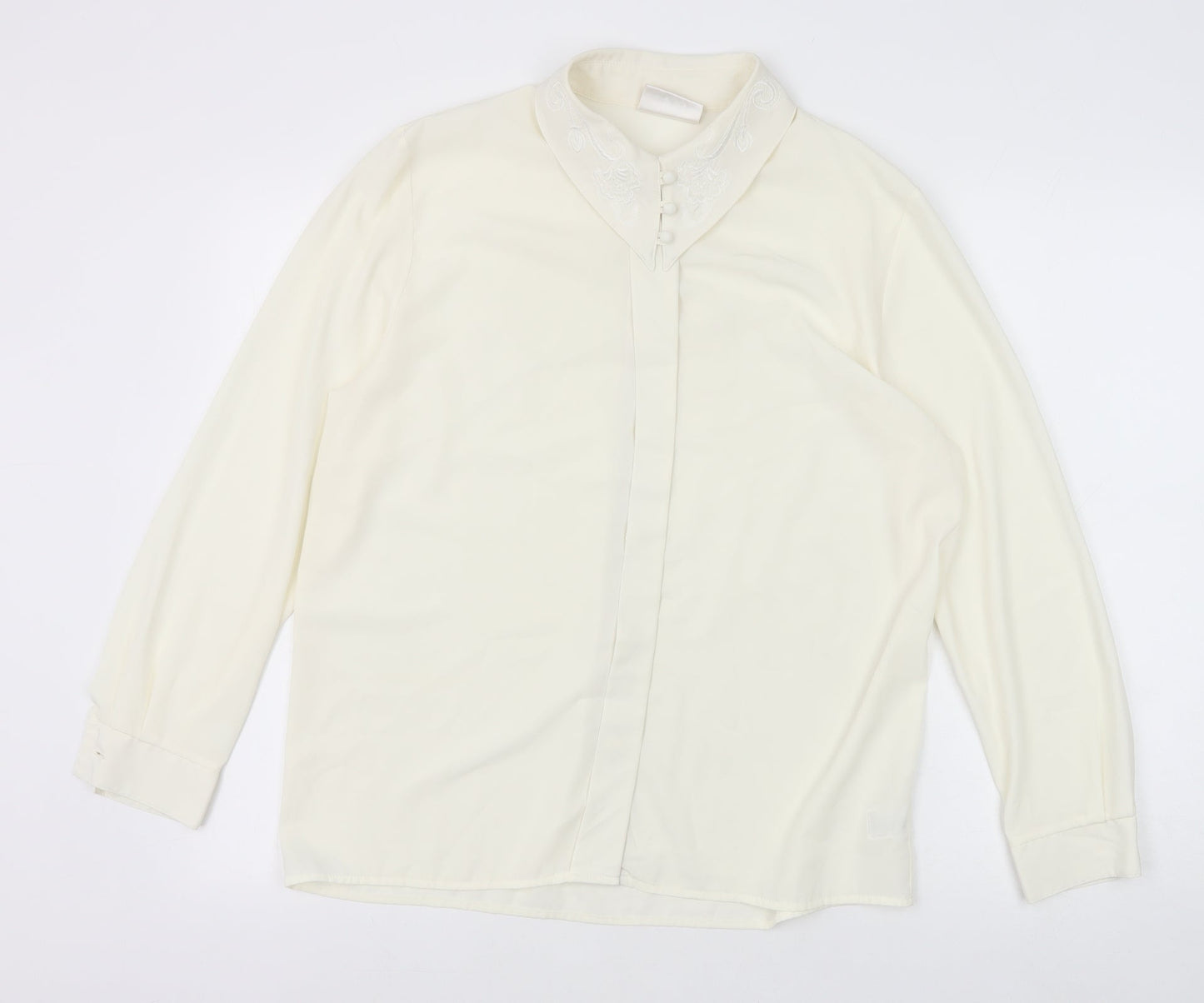 Richards Womens White Polyester Basic Button-Up Size 14 Collared