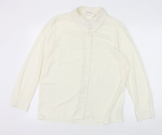 Richards Womens White Polyester Basic Button-Up Size 14 Collared