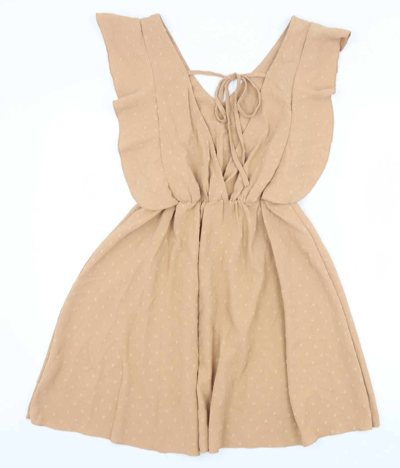 Koolook Womens Beige Geometric Polyester Fit & Flare Size S V-Neck Tie