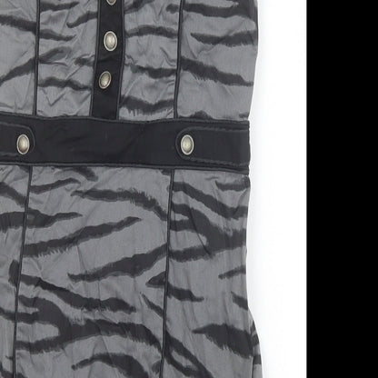 H&M Womens Grey Animal Print Cotton Bodycon Size 8 Off the Shoulder Zip - Tiger Pattern