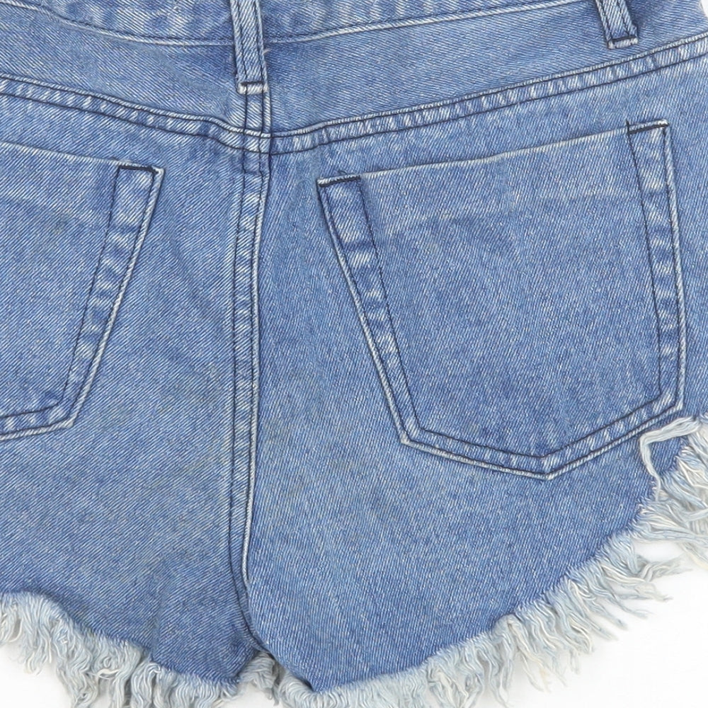 Glamorous Womens Blue Floral Cotton Cut-Off Shorts Size S Regular Zip