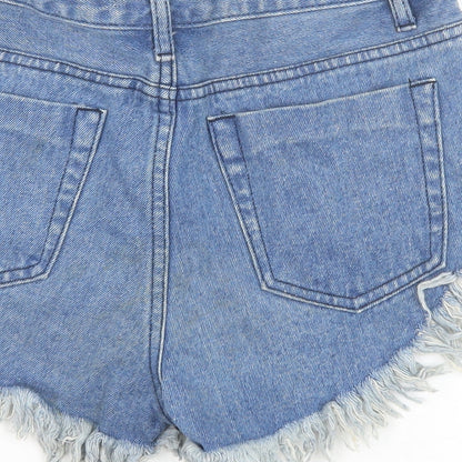 Glamorous Womens Blue Floral Cotton Cut-Off Shorts Size S Regular Zip