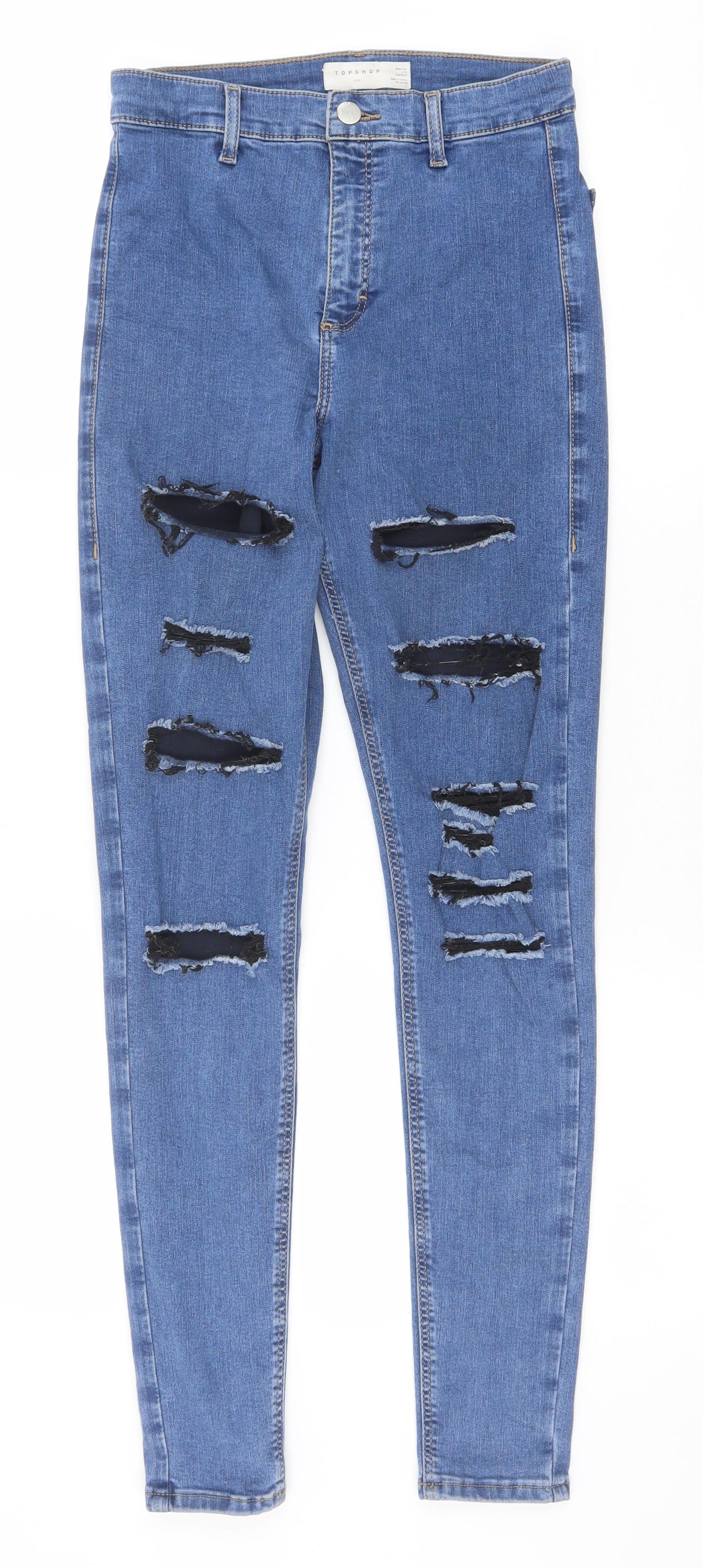 Topshop Womens Blue Cotton Skinny Jeans Size 28 in Slim Zip