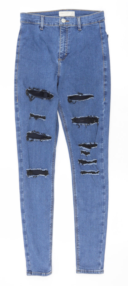 Topshop Womens Blue Cotton Skinny Jeans Size 28 in Slim Zip