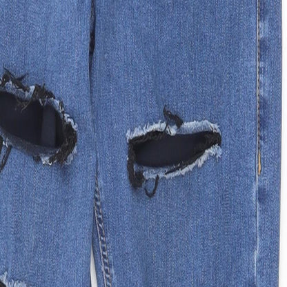 Topshop Womens Blue Cotton Skinny Jeans Size 28 in Slim Zip