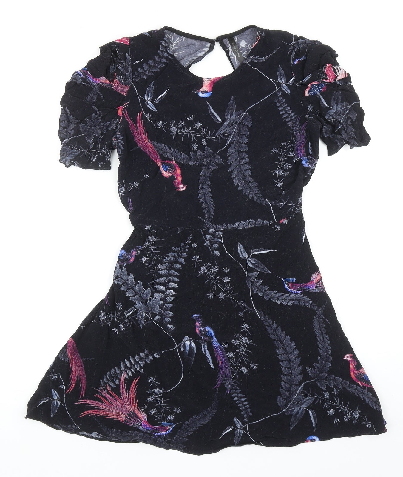 Yours Curvy Womens Black Geometric Cotton A-Line Size 8 Round Neck Button