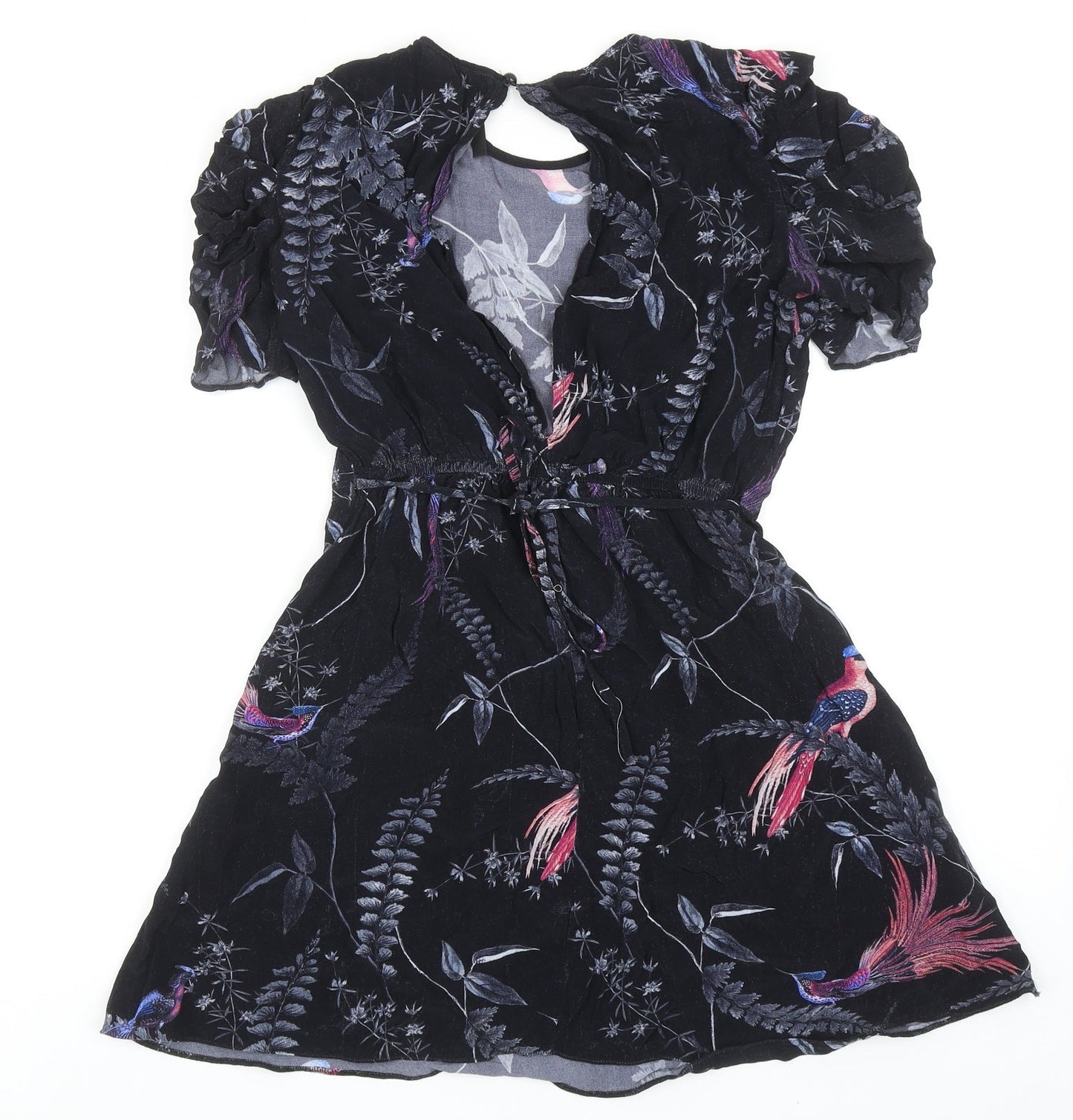 Yours Curvy Womens Black Geometric Cotton A-Line Size 8 Round Neck Button