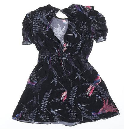 Yours Curvy Womens Black Geometric Cotton A-Line Size 8 Round Neck Button