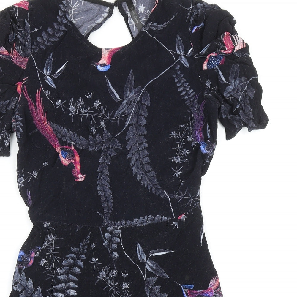 Yours Curvy Womens Black Geometric Cotton A-Line Size 8 Round Neck Button