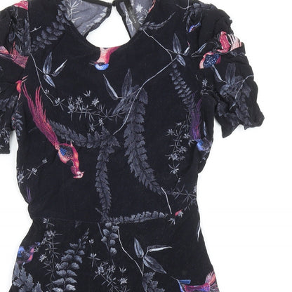 Yours Curvy Womens Black Geometric Cotton A-Line Size 8 Round Neck Button