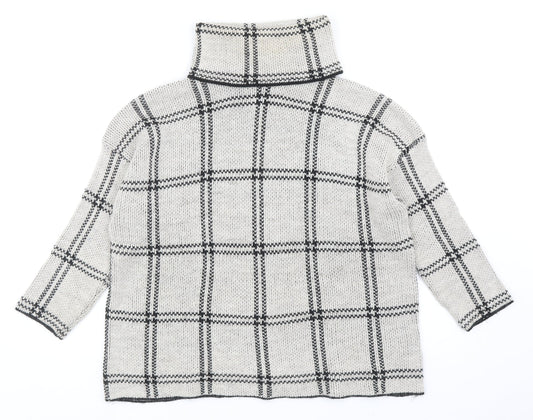 Boohoo Womens Grey Roll Neck Plaid Acrylic Pullover Jumper Size S