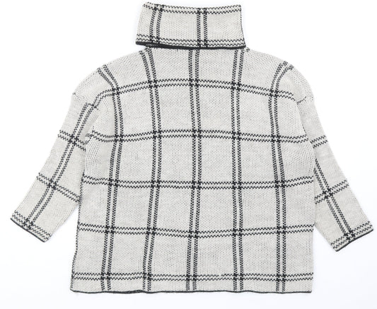 Boohoo Womens Grey Roll Neck Plaid Acrylic Pullover Jumper Size S
