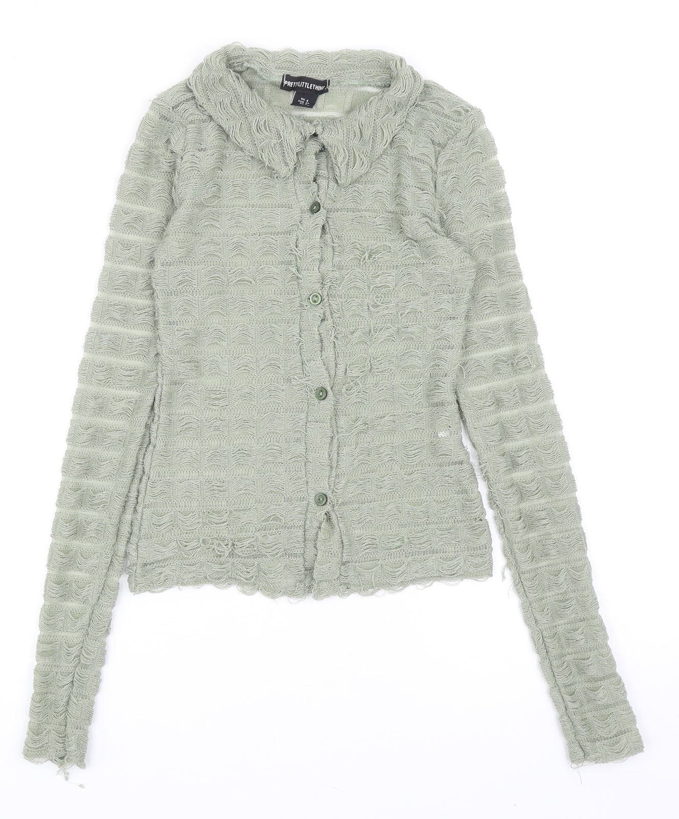 Womens UK Size 4 PRETTYLITTLETHING Green Basic Button-Up