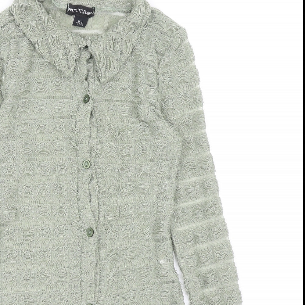 Womens UK Size 4 PRETTYLITTLETHING Green Basic Button-Up