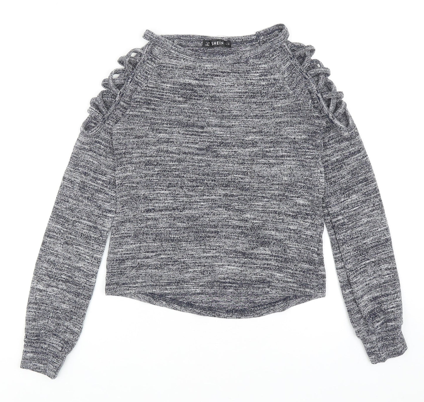 SheIn Womens Grey Boat Neck Polyester Pullover Jumper Size XS - Shoulder Detail