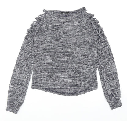 SheIn Womens Grey Boat Neck Polyester Pullover Jumper Size XS - Shoulder Detail