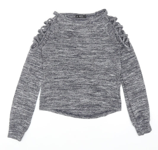SheIn Womens Grey Boat Neck Polyester Pullover Jumper Size XS - Shoulder Detail