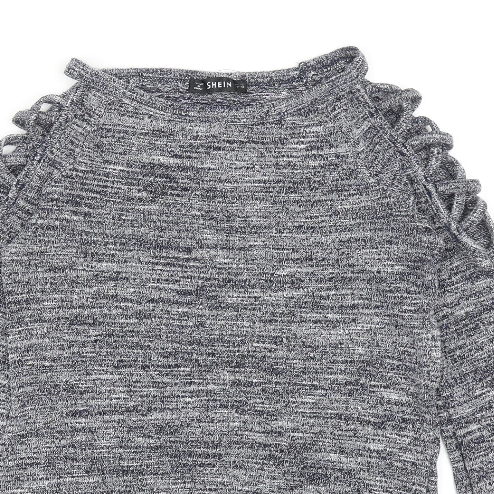 SheIn Womens Grey Boat Neck Polyester Pullover Jumper Size XS - Shoulder Detail