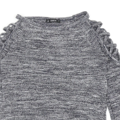 SheIn Womens Grey Boat Neck Polyester Pullover Jumper Size XS - Shoulder Detail