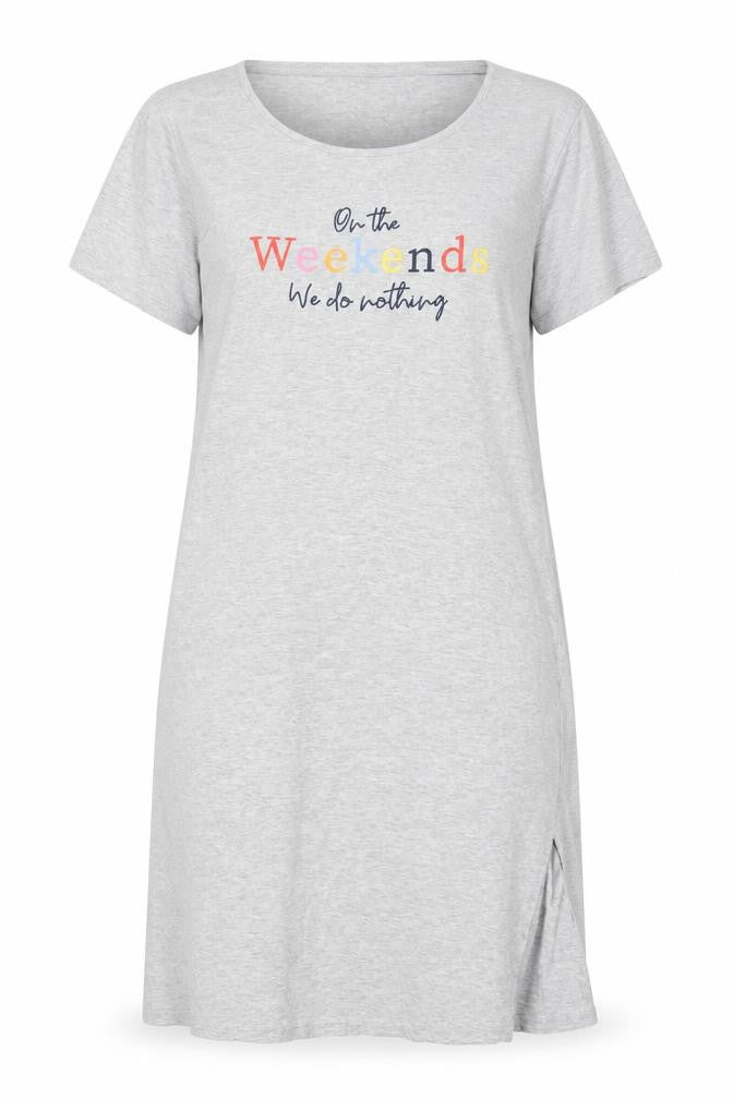 Evans Womens Grey Solid Cotton Top Nightshirt Size 14 - Slogan