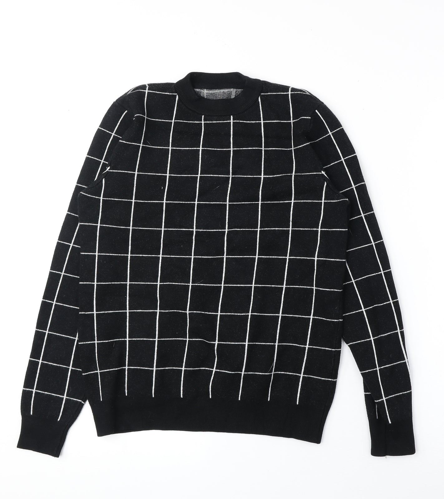 Primark Womens Black Round Neck Check Viscose Pullover Jumper Size XS