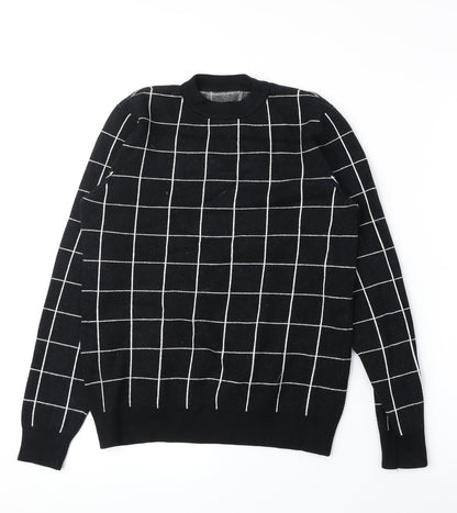 Primark Womens Black Round Neck Check Viscose Pullover Jumper Size XS