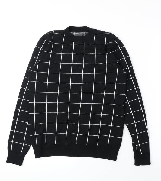 Primark Womens Black Round Neck Check Viscose Pullover Jumper Size XS