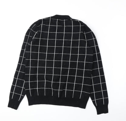 Primark Womens Black Round Neck Check Viscose Pullover Jumper Size XS