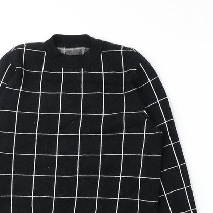 Primark Womens Black Round Neck Check Viscose Pullover Jumper Size XS